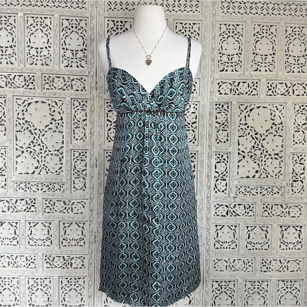 Shoshanna NWT silk and metallic v neck slip style babydoll knee‎ length dress XS